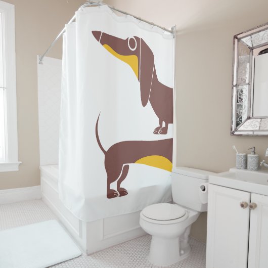 Funny niedliche Dackel für Langhundeeltern Duschvorhang (Beispiel)