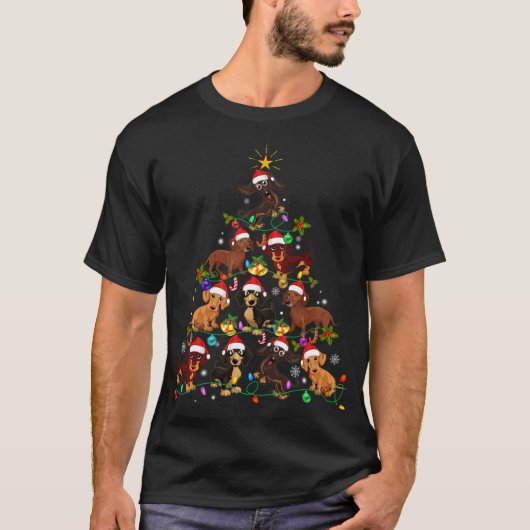 Funny Niedliche Dackel Weihnachtsbaum Haustier Hun T-Shirt (Vorderseite)