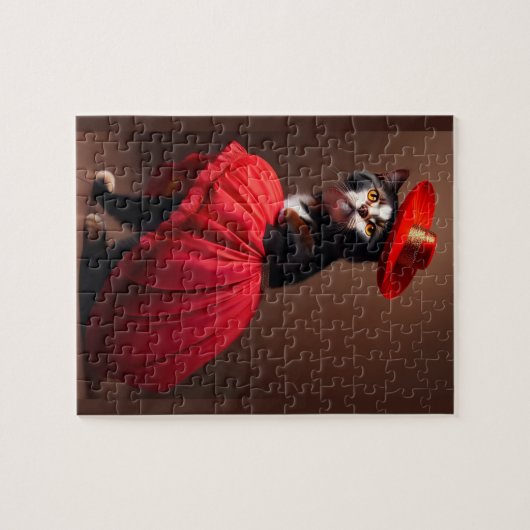Funny Niedliche Katze mit Kleidung Flamenco Stil Puzzle (Horizontal)