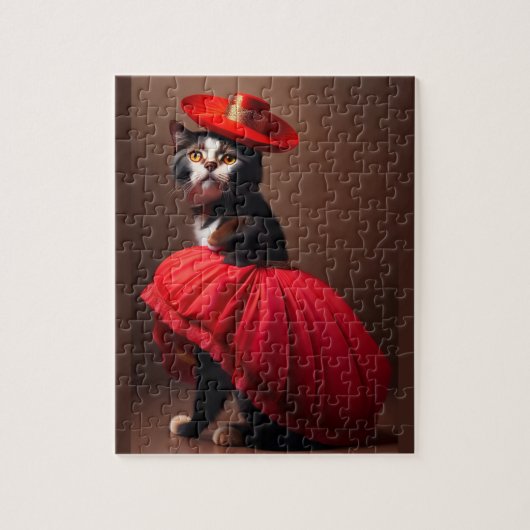 Funny Niedliche Katze mit Kleidung Flamenco Stil Puzzle (Vertikal)