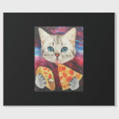 Funny Niedliche Weltraumgalaxie Cat Meme Pizza Tac Geschenkpapier (Flach)