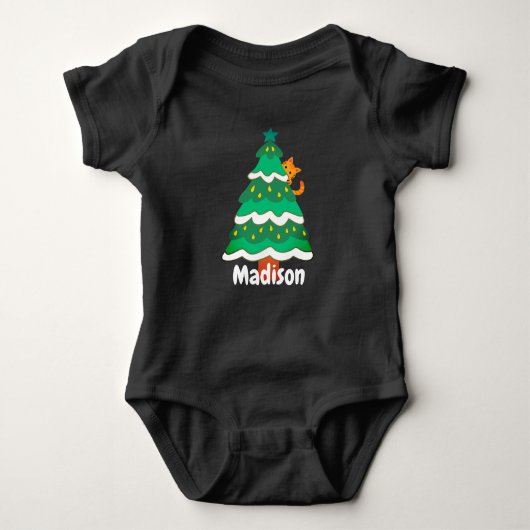 Funny Niedlichen Weihnachtsbaum Katze Personalisie Baby Strampler (Vorderseite)