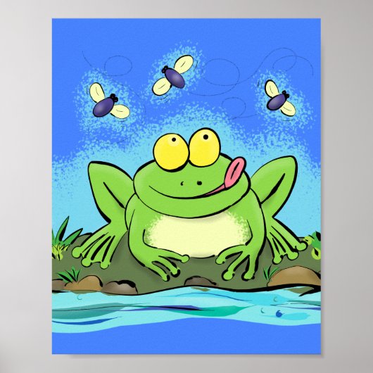 Funny niedlicher, hungriger Frosch mit Fliegen Car Poster (Vorne)