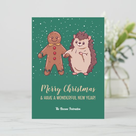 Funny Niedlicher Igel Frohe Weihnachten Frohes Neu (Stehend Vorderseite)