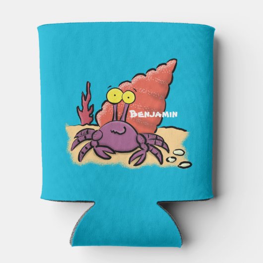 Funny niedlicher lila Cartoon Einsiedlerkrabbe Dosenkühler (Rückseite)