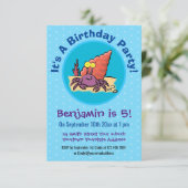 Funny niedlicher lila Cartoon Einsiedlerkrabbe Einladung (Stehend Vorderseite)