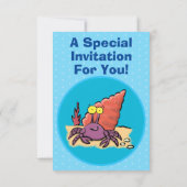 Funny niedlicher lila Cartoon Einsiedlerkrabbe Einladung (Rückseite)