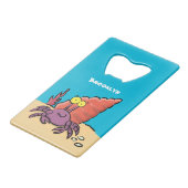 Funny niedlicher lila Cartoon Einsiedlerkrabbe Geldbeutel Flaschenöffner (Vorderseite Schrägansicht)