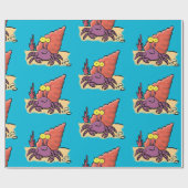 Funny niedlicher lila Cartoon Einsiedlerkrabbe Geschenkpapier (Flach)