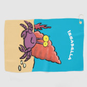 Funny niedlicher lila Cartoon Einsiedlerkrabbe Golfhandtuch (Horizontal)