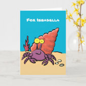 Funny niedlicher lila Cartoon Einsiedlerkrabbe Karte (Gelbe Blume)