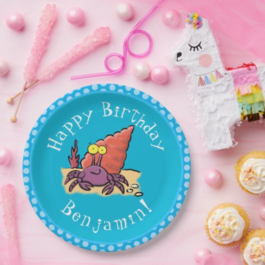 Funny niedlicher lila Cartoon Einsiedlerkrabbe Pappteller (Party)