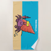 Funny niedlicher lila Cartoon Einsiedlerkrabbe Strandtuch (Vorderseite)