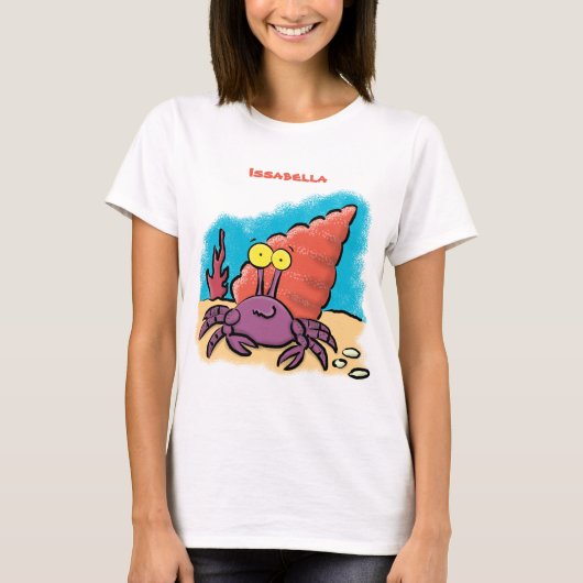Funny niedlicher lila Cartoon Einsiedlerkrabbe T-Shirt (Vorderseite)