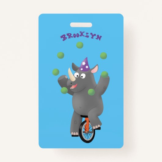 Funny niedlicher Nashorn jonglieren auf Einrad Ausweis (Vorderseite)