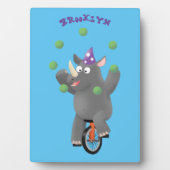 Funny niedlicher Nashorn jonglieren auf Einrad Fotoplatte (Vorderseite)