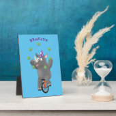 Funny niedlicher Nashorn jonglieren auf Einrad Fotoplatte (Seite)