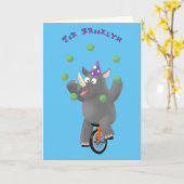 Funny niedlicher Nashorn jonglieren auf Einrad Karte (Gelbe Blume)