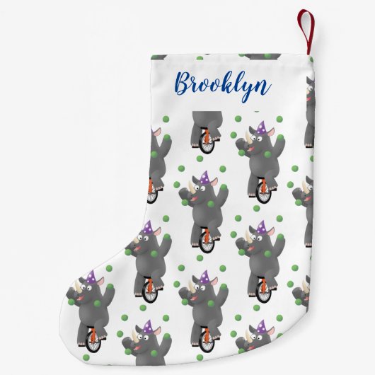 Funny niedlicher Nashorn jonglieren auf Einrad Kleiner Weihnachtsstrumpf (Rückseite)