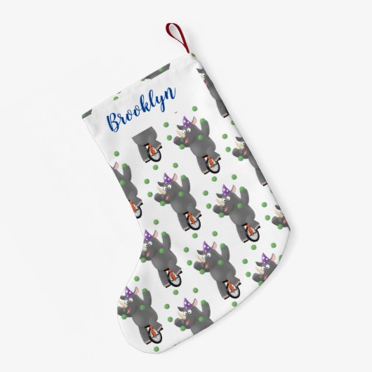Funny niedlicher Nashorn jonglieren auf Einrad Kleiner Weihnachtsstrumpf (Rückseite (Hängend))