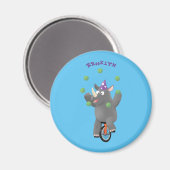 Funny niedlicher Nashorn jonglieren auf Einrad Magnet (Vorderseite/Rückseite)
