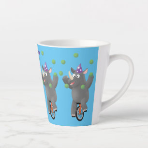 Funny niedlicher Nashorn jonglieren auf Einrad Milchtasse