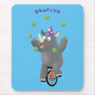 Funny niedlicher Nashorn jonglieren auf Einrad Mousepad