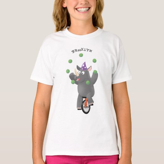 Funny niedlicher Nashorn jonglieren auf Einrad T-Shirt (Vorderseite)