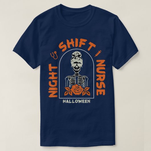 Funny Night Shift Nurse Skelett Halloween RN Nurs T-Shirt (Design vorne)