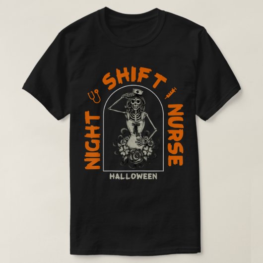 Funny Night Shift Nurse Skelett Halloween RN Nurs T-Shirt (Design vorne)