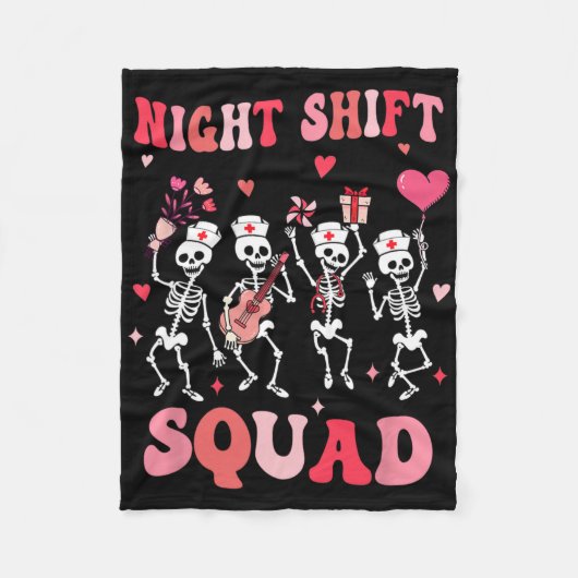 Funny Night Shift Squad Nurses Skeleton Dancing Va Fleecedecke (Vorderseite)