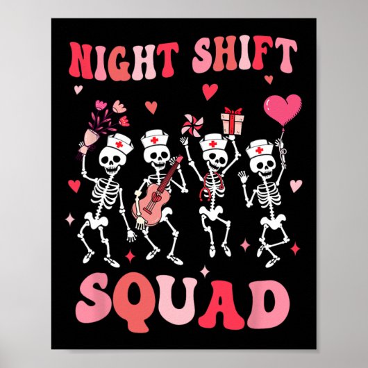 Funny Night Shift Squad Nurses Skeleton Dancing Va Poster (Vorne)