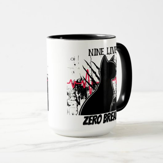 Funny "Nine Lives Zero Breaks" Cat lover Med Spaß Tasse (VorderseiteRechts)