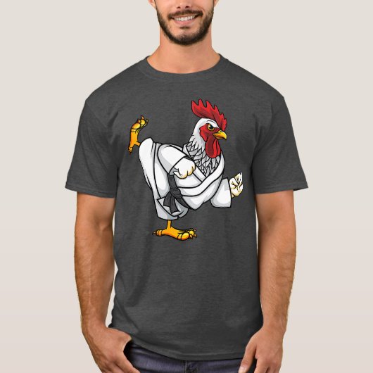 Funny Ninja Hühnerhahn bei Karate Samurai T-Shirt (Vorderseite)