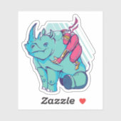 Funny Ninja Riding Rhino Cartoon Shaped Aufkleber (Blatt)