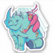 Funny Ninja Riding Rhino Cartoon Shaped Aufkleber (Vorderseite)