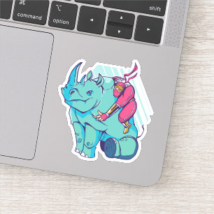 Funny Ninja Riding Rhino Cartoon Shaped Aufkleber