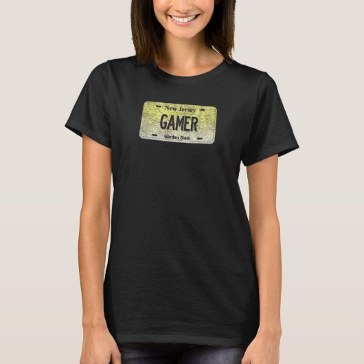 Funny Nj Staat Vanity License Plate Gamer T-Shirt (Vorderseite)