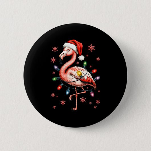 Funny Nk Flamingo Christmas Tree Lights Xmas Snowf Button (Vorderseite)