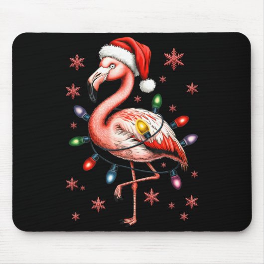 Funny Nk Flamingo Christmas Tree Lights Xmas Snowf Mousepad (Vorne)