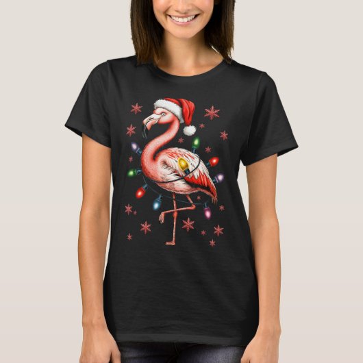 Funny Nk Flamingo Christmas Tree Lights Xmas Snowf T-Shirt (Vorderseite)