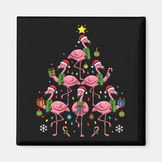 Funny Nk Flamingo Christmas Tree Santa Hats Holida Magnet (Vorne)