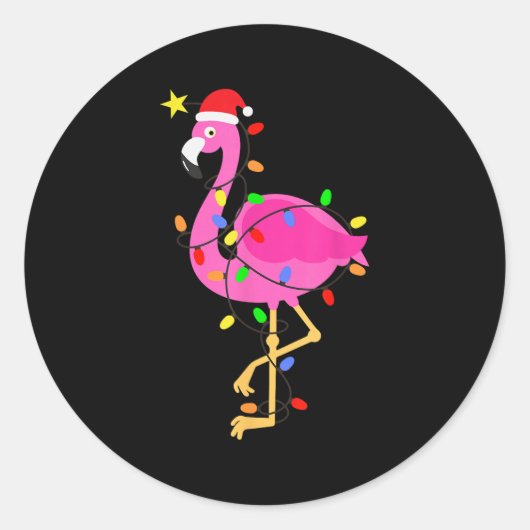 Funny Nk Flamingo In Weihnachtsmannmütze Weihnacht Runder Aufkleber (Vorderseite)