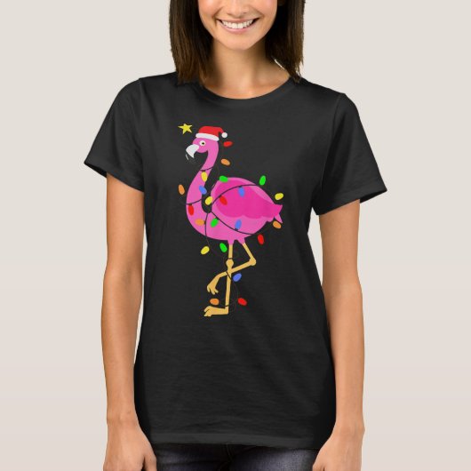 Funny Nk Flamingo In Weihnachtsmannmütze Weihnacht T-Shirt (Vorderseite)
