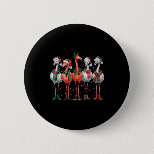 Funny Nk Flamingos Merry Christmas Tree Xmas Snowf Button (Vorderseite)