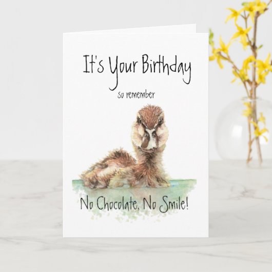 Funny, No Chocolate, No Smile, Angry Duck, Bird Karte (Gelbe Blume)