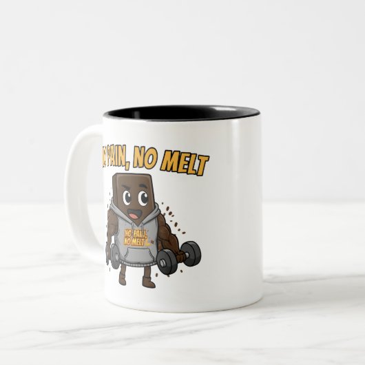 Funny "No Pain, No Melt" Chocolate Gym Mug Zweifarbige Tasse (Vorderseite Links)