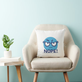 Funny Nope Emoji Pillow – Blue Angry Face with Gla Kissen