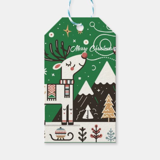 Funny Nordic Reindeer Pattern Geschenkanhänger (Vorderseite)
