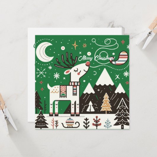 Funny Nordic Reindeer Pattern Karte (Vorderseite/Rückseite Beispiel)